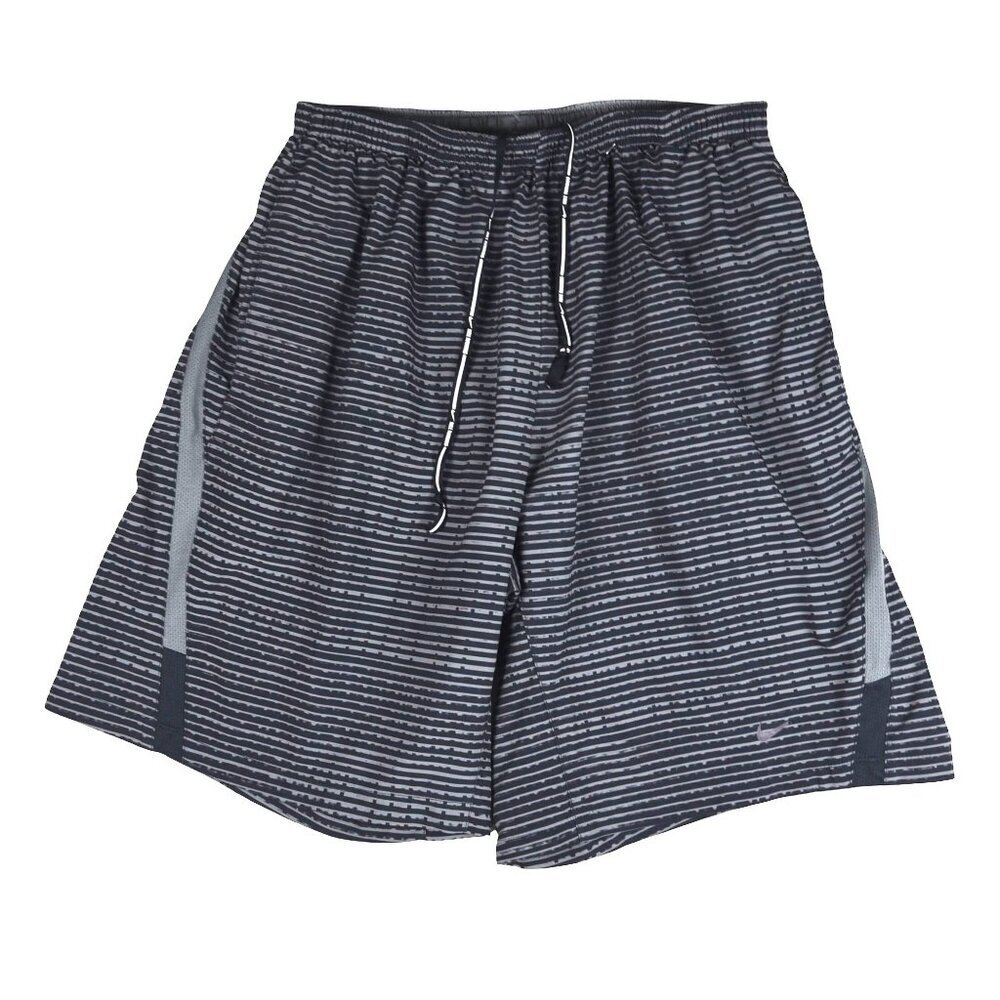 Nike Dri-FIT Black Gray Striped Shorts Sz L Lightweight Active Training 9" Lined